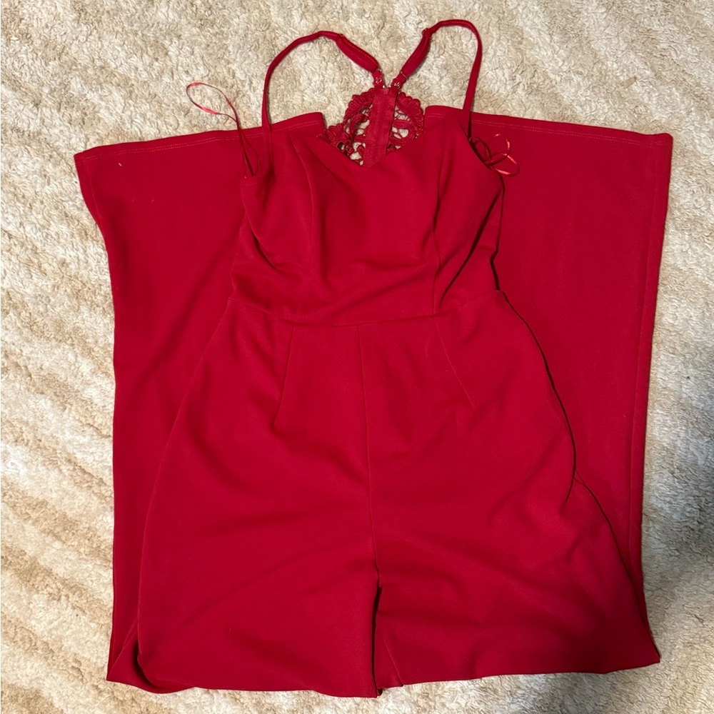 Mi Ami Scarlet Lace-Accent Jumpsuit